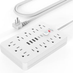 JouleLoom Power Strip Surge Protector with 11 Outlets, 4 USB and 2 USB C Ports, 5 Ft Extension Cord, Flat Plug, Wall Mount, Overload Protection Desk USB Charging Station for Home, Office