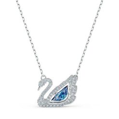 SWAROVSKI Dancing Swan Necklace Jewelry Collection, Rhodium Finish, Blue Crystals, Clear Crystals