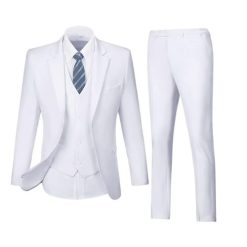 Mens Suit Solid Two Button Slim Fit Suit Set for Wedding Formal Business Suit Men 3 Piece Suit Blazer Vest Pants Set