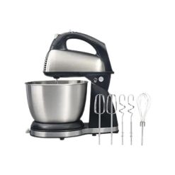 Hamilton Beach Classic Stand and Hand Mixer, 4 Quarts, 6 Speeds with QuickBurst, Bowl Rest, 290 Watts Peak Power, Black and Stainless