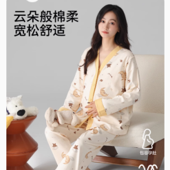 Maoren pure cotton confinement clothes for women in spring and autumn new maternity pajamas for pregnancy, postpartum, breastfeeding, a
