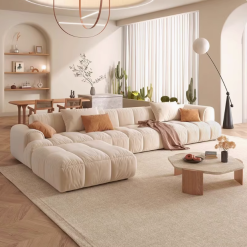 Cream style puff technology fabric sofa modern simple living room 2024 new small apartment straight double sofa