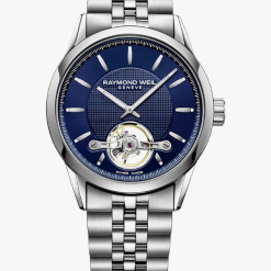 RAYMOND WEIL Freelancer Men's Automatic Watch, Calibre RW1212, Visible Balance Wheel, Blue Dial with Indexes, Stainless Steel Bracelet, 42.5 mm (Model: 2780-ST-50001)